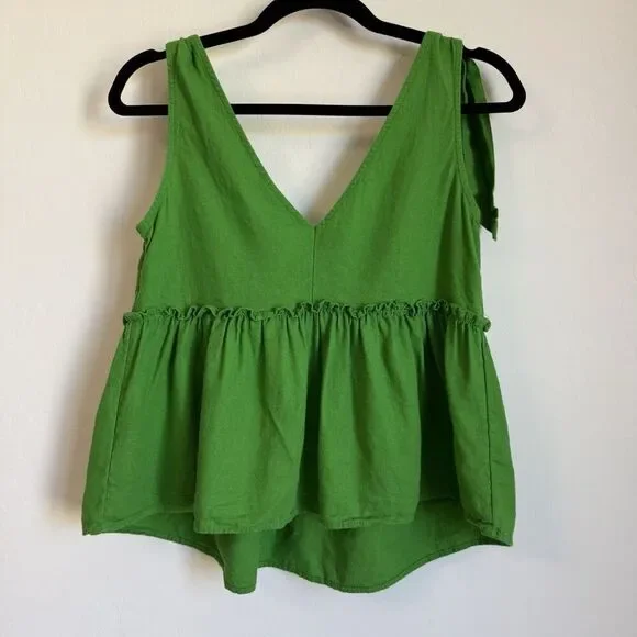 Who What Wear Kelly Green Linen Blend Oversized Baby Doll Tank Top Extra Small - Picture 7 of 8